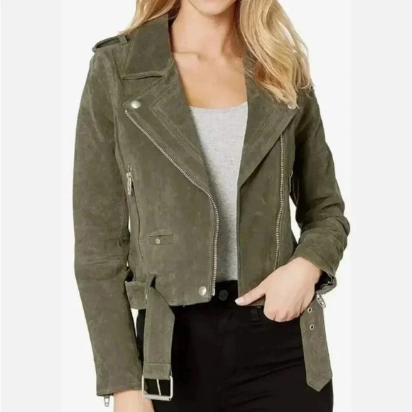 Blank NYC Free People Green Suede Moto Jacket 100% Leather Boho Womens Coat XS - Picture 4 of 16